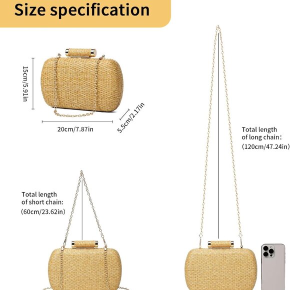 Straw Clutch Purse for Women Woven Raffia Tote Beach Party Summer Bag - Picture 2 of 7